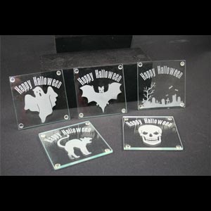 60-3910S - Limited Time Halloween Etchable Square Coaster (4pc)