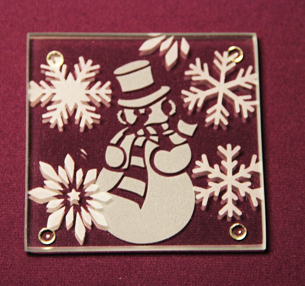 Etched Glass Cutting Board Fancy Snowman
