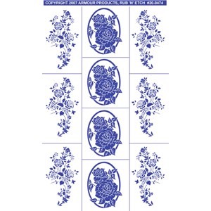 130451 Rub n ft. Etch Glass Etching Stencils 5 in. x 8 in. 1-Pkg-Detailed  Floral 