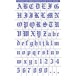 Old English Full Alphabet with numbers